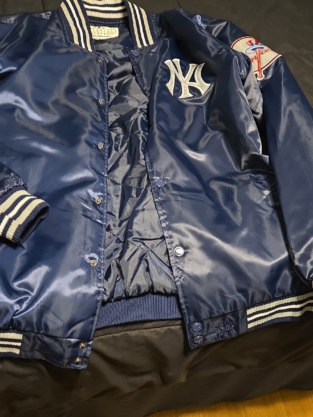 Genuine Merchandise Navy Satin Kids Jacket with Striped Rib Trim